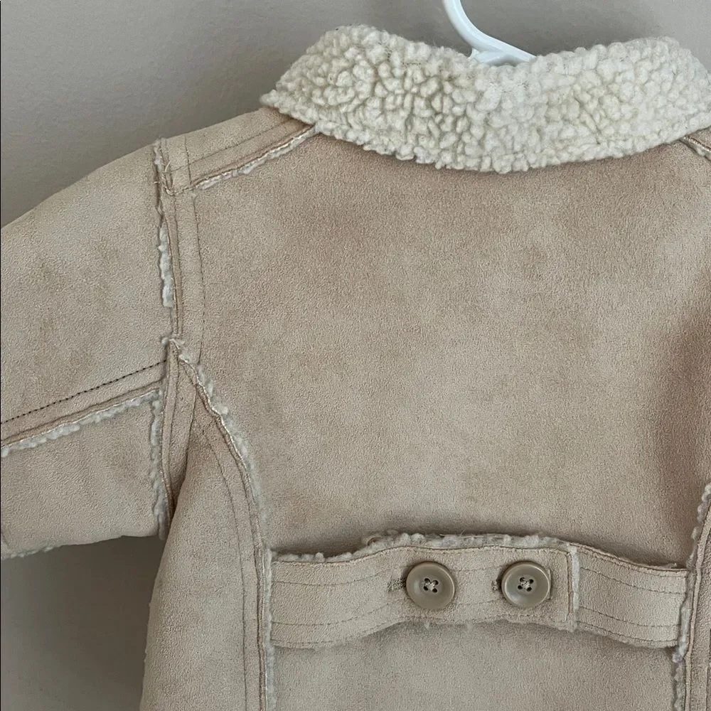 Baby GAP faux suede sherpa lined double breasted coat, 3-6 months tan jacket y2k